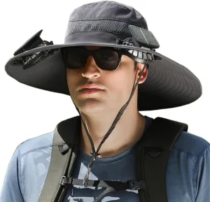Wide Brim Solar Fan Hat with 2 Solar Powered Fan Built,Breathable Sun Bucket Hat for Men Women,for Outdoor