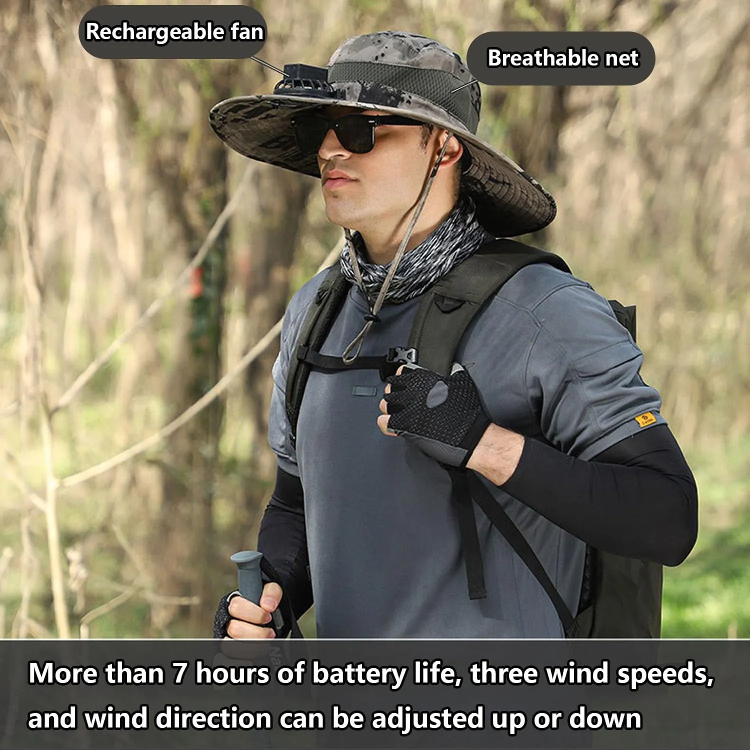 Wide Brim Solar Fan Hat with 2 Solar Powered Fan Built,Breathable Sun Bucket Hat for Men Women,for Outdoor