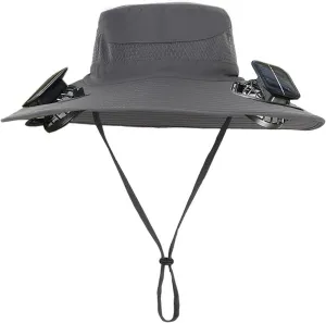 Wide Brim Solar Fan Hats for Men, UPF 50  Solar Power Fan Bucket Hat for Beach Outdoor Fishing Hiking Camping