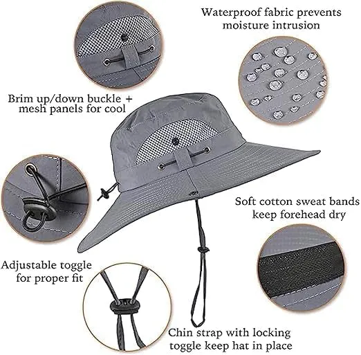 Wide Brim Solar Fan Hats for Men Women - UPF 50  Hat with Solar Fans Built in- Removable & USB Charging Fan