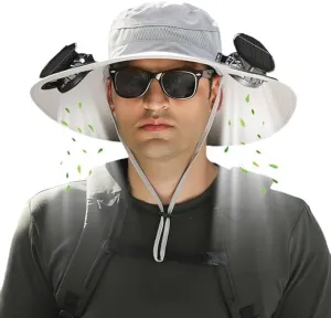 Wide Brim Solar Fan Hats for Men Women - UPF 50  Hat with Solar Fans Built in- Removable & USB Charging Fan