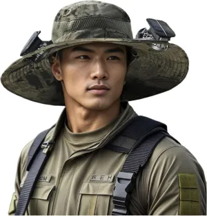 Wide Brim Solar Fan Outdoor Fishing Hat, 2024 New Solar&USB Charging Men Sun Hat With 2 Solar Fan UPF 50  Solar Fan Hat