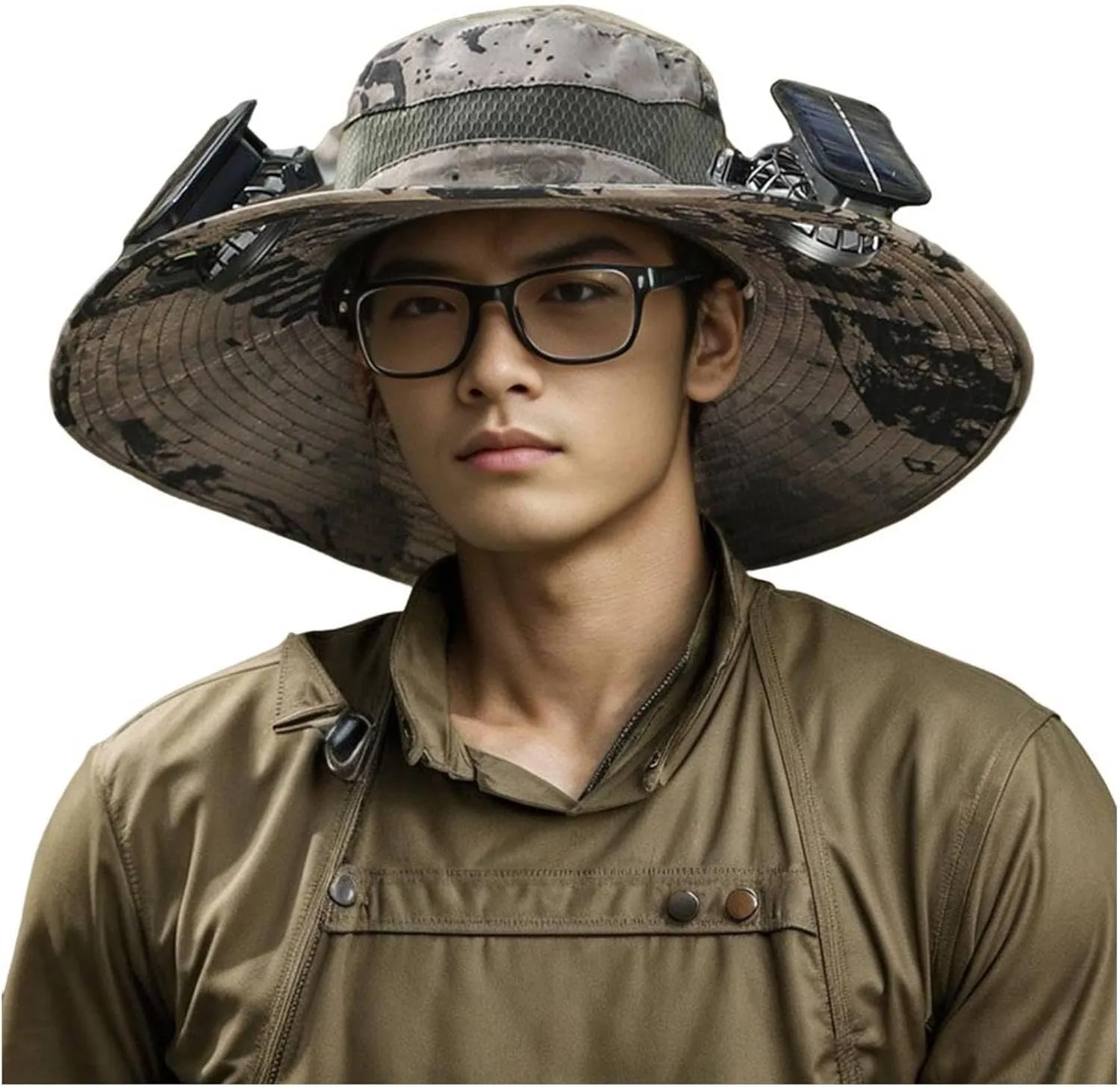 Wide Brim Solar Fan Outdoor Fishing Hat, 2024 New Solar&USB Charging Men Sun Hat With 2 Solar Fan UPF 50  Solar Fan Hat