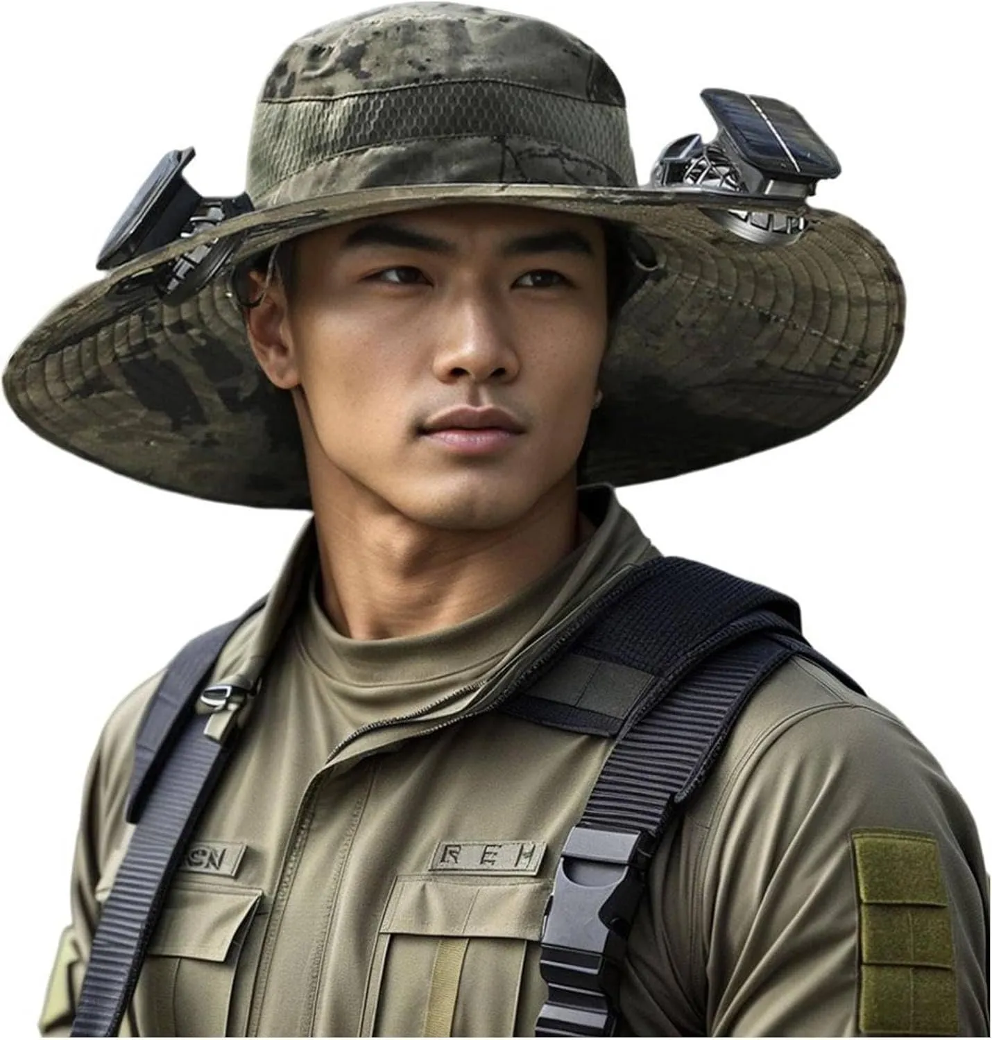 Wide Brim Solar Fan Outdoor Fishing Hat, 2024 New Solar&USB Charging Men Sun Hat With 2 Solar Fan UPF 50  Solar Fan Hat