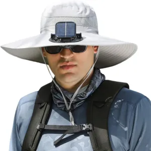 Wide Brim Solar Fan Outdoor Fishing Hat-Solar & USB Charging, Outdoor Solar Powered Fan Hat Sun Hat for Men