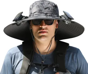 Wide Brim Solar Fan Outdoor Fishing Hat-Solar & USB Charging, Sunscreen Sun Hat with Fan, Solar Fan Hat Upf50 