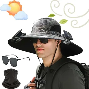 Wide Brim Solar Fan Outdoor Fishing Hat-Solar & USB Charging, Waterproof Removable Outdoor Solar Fan Hats
