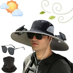 Wide Brim Solar Fan Outdoor Fishing Hat-Solar & USB Charging, Waterproof Removable Outdoor Solar Fan Hats