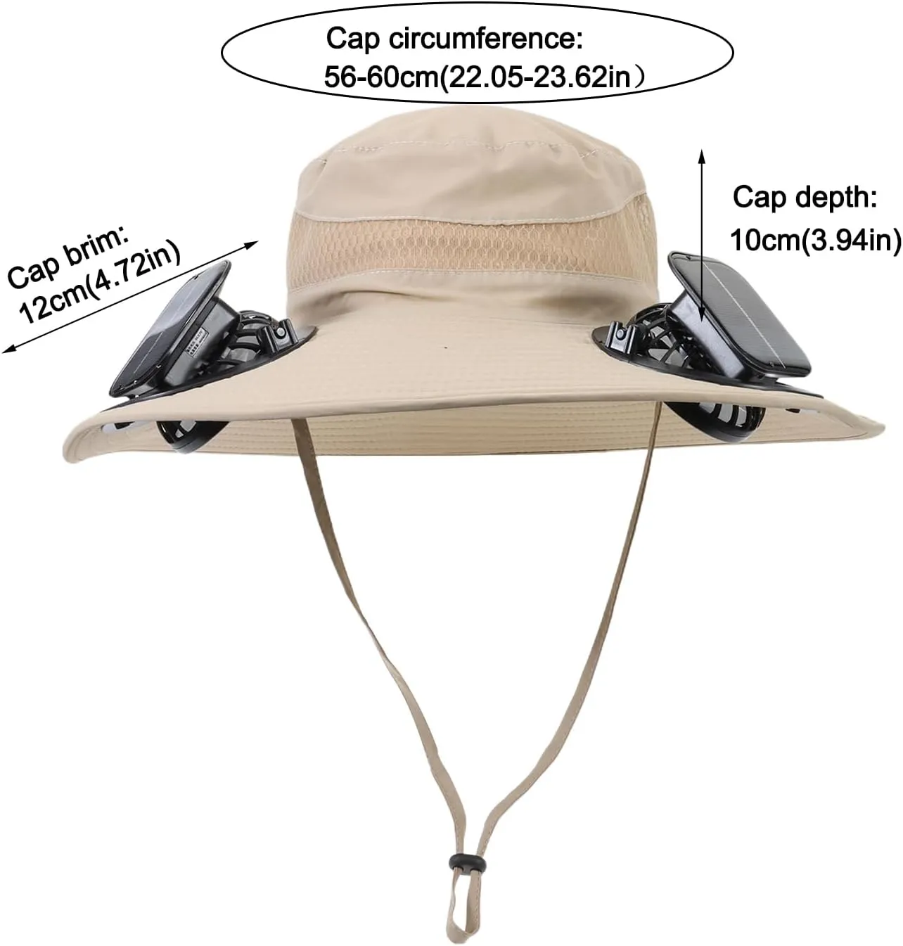 Wide Brim Solar Fan Outdoor Fishing Hat with 2 Solar Fan UPF 50  Sun Bucket Hat Waterproof Breathable Fishing Hat Bucket Hat