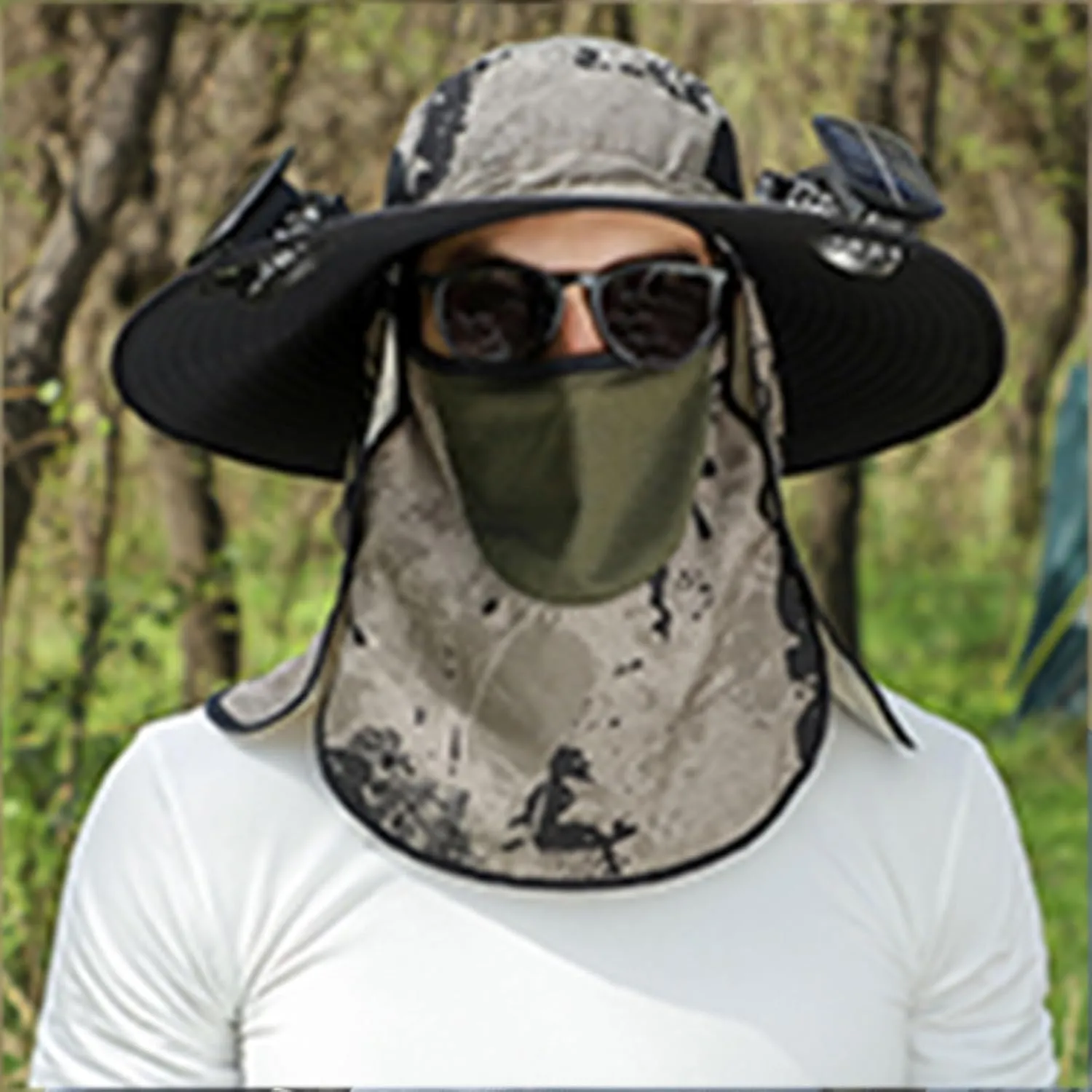 Wide Brim Solar Fan Outdoor Fishing Hat,Men Sun Hat with 2 Solar Fan Fishing Hats,Sombreros Con Ventilador Solar