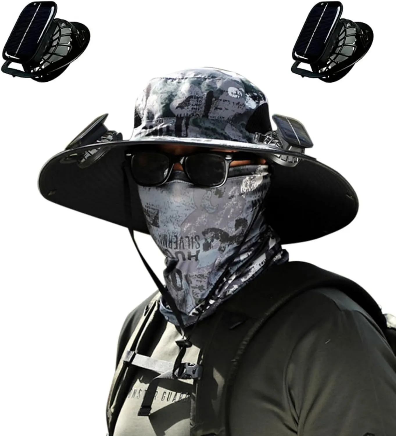 Wide Brim Solar Fan Outdoor Fishing Hat,Men Sun Hat with 2 Solar Fan Fishing Hats,Sombreros Con Ventilador Solar