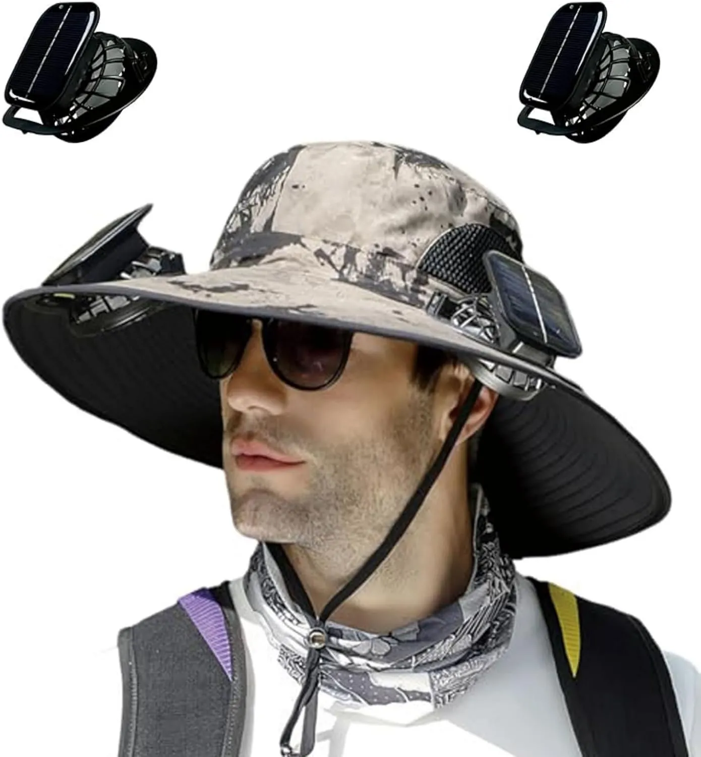 Wide Brim Solar Fan Outdoor Fishing Hat,Men Sun Hat with 2 Solar Fan Fishing Hats,Sombreros Con Ventilador Solar