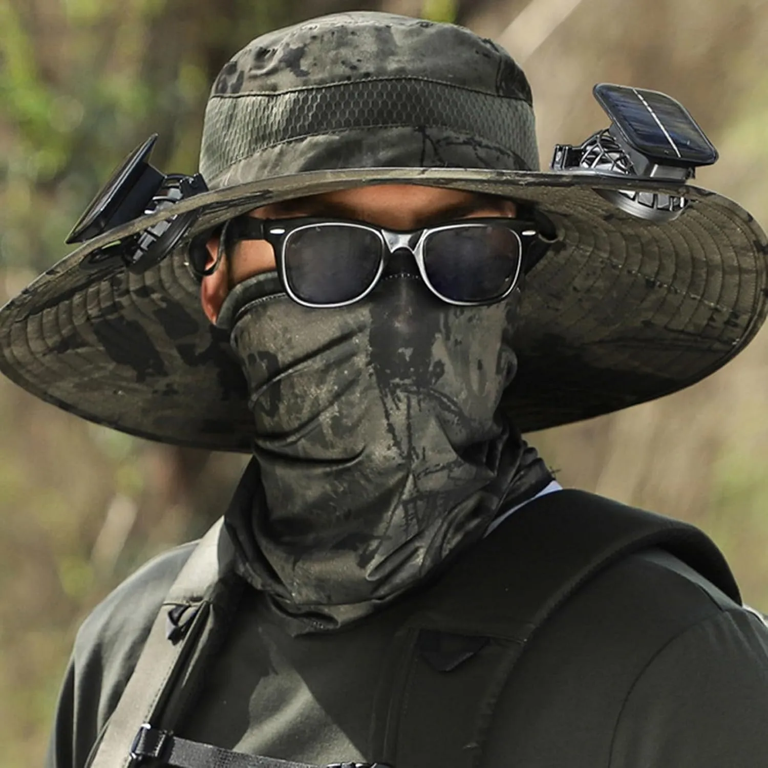 Wide Brim Solar Fan Outdoor Fishing Hat,Men Sun Hat with 2 Solar Fan Fishing Hats,Sombreros Con Ventilador Solar