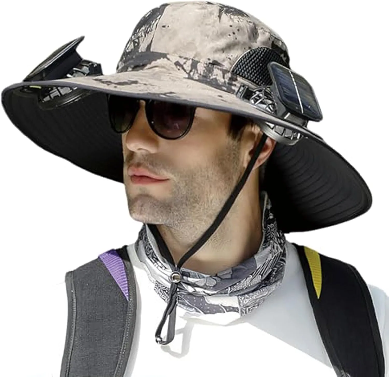 Wide Brim Solar Fan Outdoor Fishing Hat,Men Sun Hat with 2 Solar Fan Fishing Hats,Sombreros Con Ventilador Solar