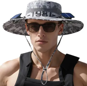 Wide Brim Solar Fan Outdoor Hat, UPF 50  Solar Power Fan Bucket Hat for Outdoor Fishing Beach Hiking Camping