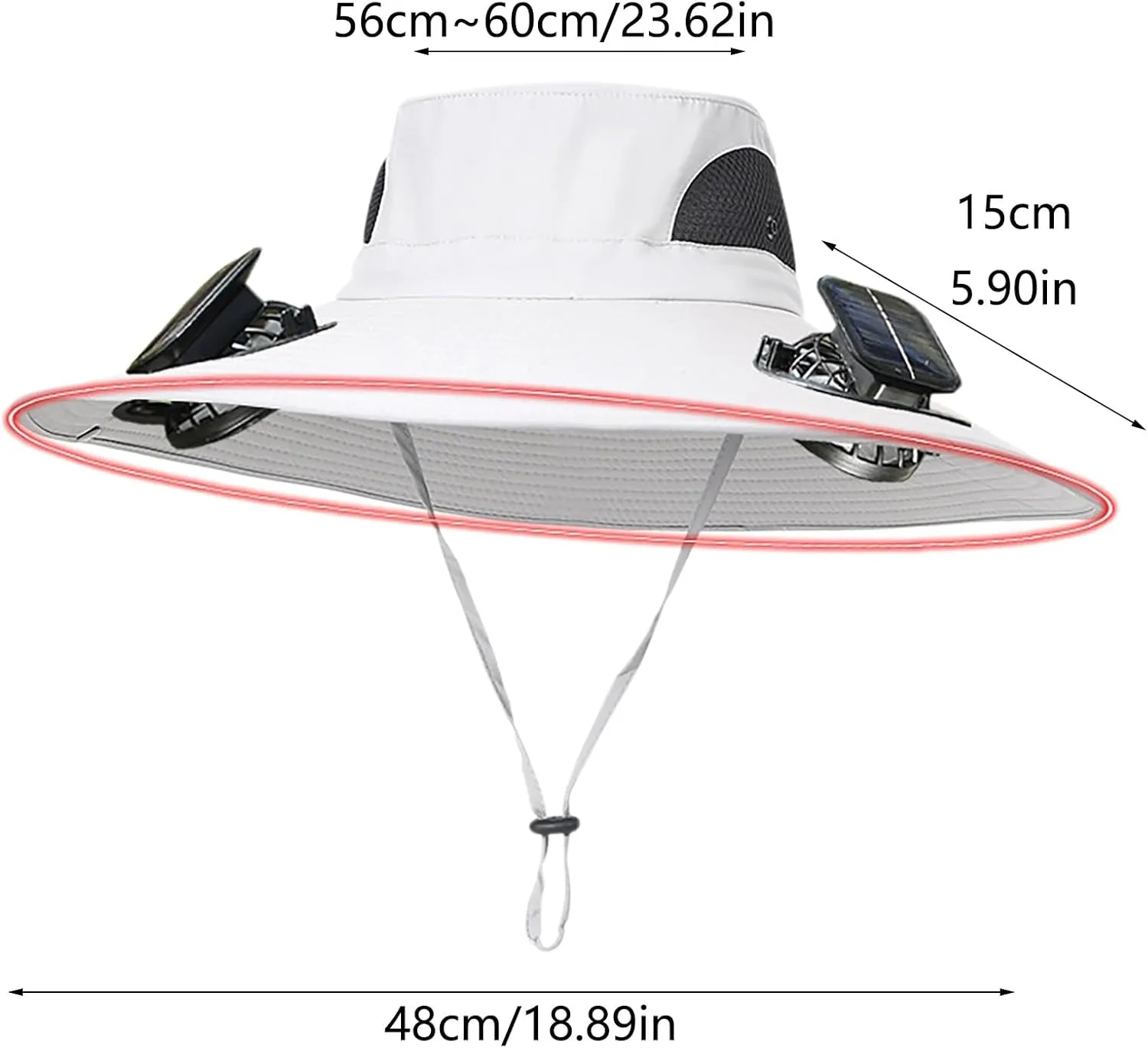 Wide Brim Solar Power Fan Hat, UPF 50  Solar Power Fan Bucket Hat for Camping Outdoor Beach Fishing Hiking