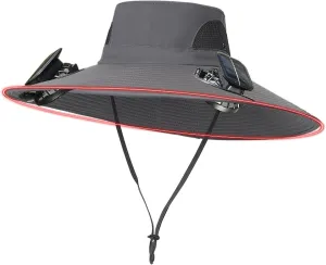 Wide Brim Solar Power Fan Hat, UPF 50  Solar Power Fan Bucket Hat for Camping Outdoor Beach Fishing Hiking