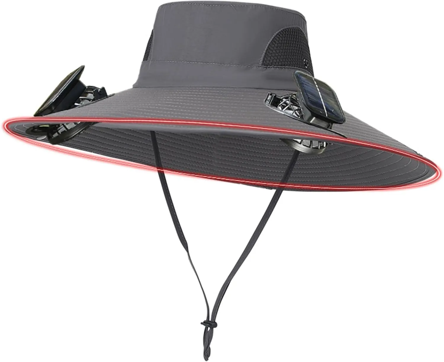 Wide Brim Solar Power Fan Hat, UPF 50  Solar Power Fan Bucket Hat for Camping Outdoor Beach Fishing Hiking