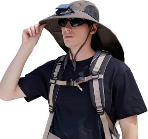 Wide Brim Solar Powered Fan Hat for Men Women, Solar & USB Charging Adjustable Ultralight Sun Hat with Fan Built in