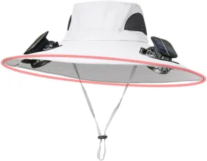Wide Brim Solar Powered Fan Hat, UPF 50  Solar Panel Fan Hat for Outdoor Beach Hiking Fishing Camping