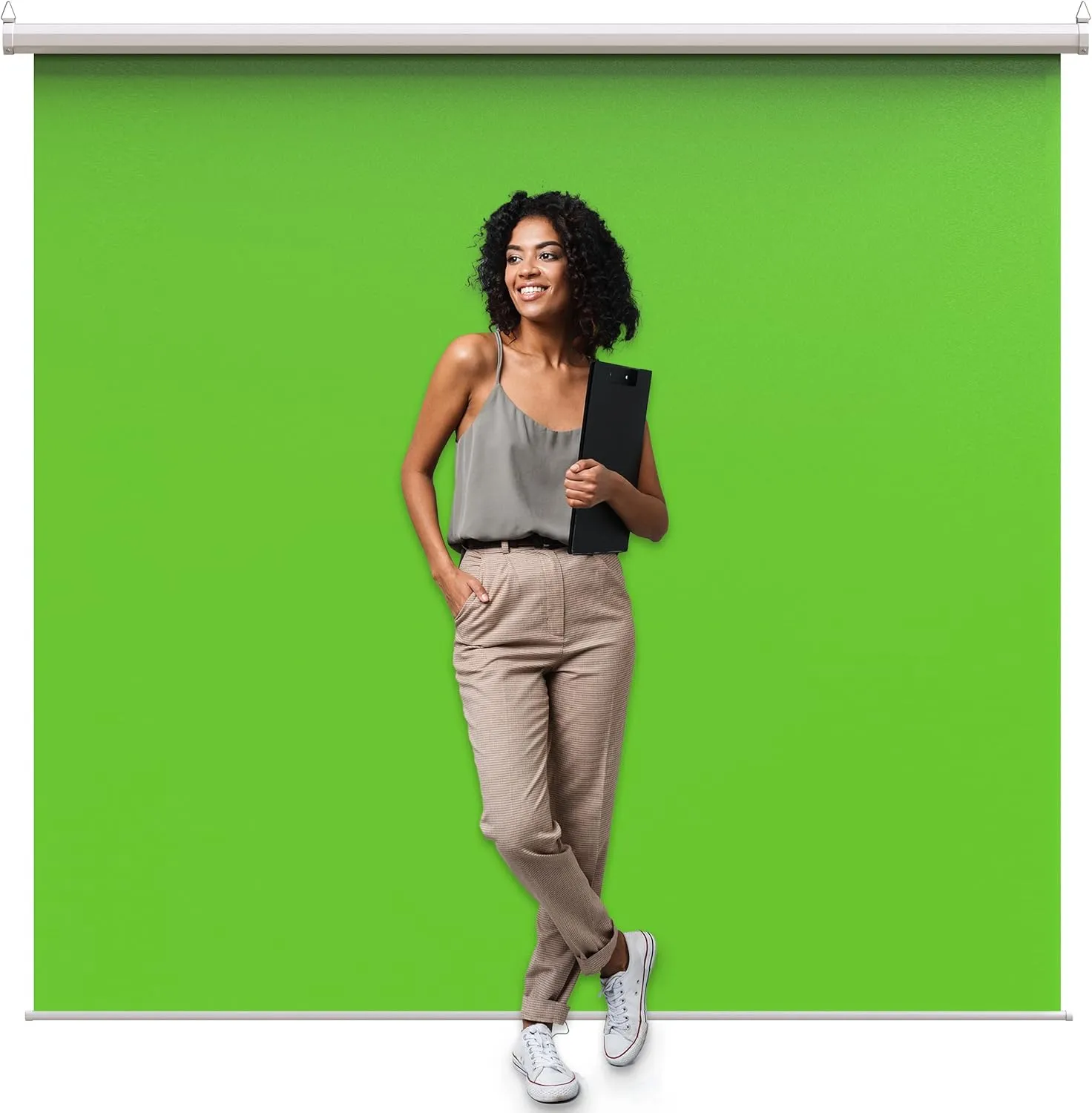 【Wider Style】 KHOMO GEAR Green Screen 84 x 84 inch - Extra Large Pull Down Projector Green Screen Backdrop - Portable Collapsible Roll Down Projector Screen