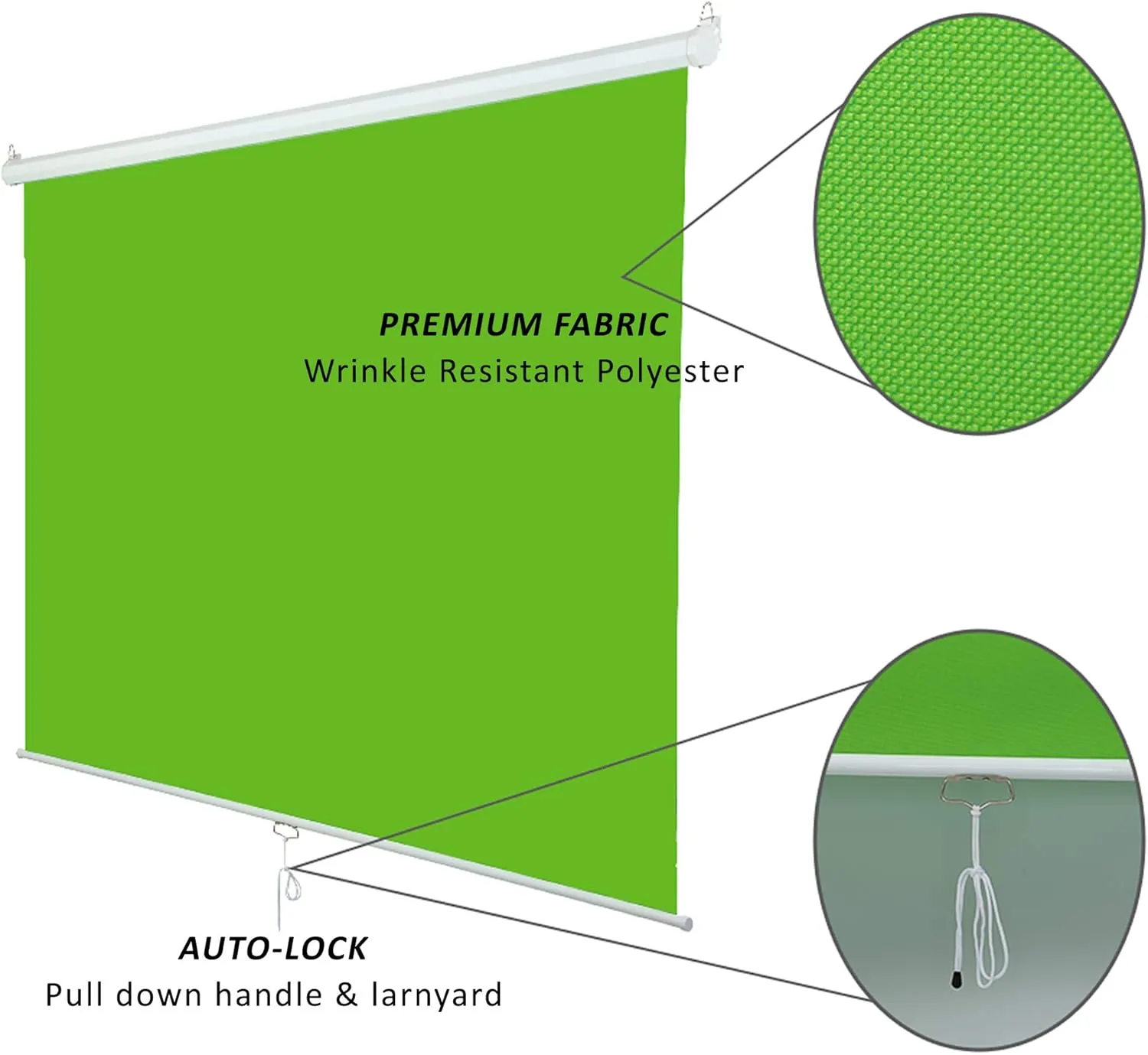 【Wider Style】 KHOMO GEAR Green Screen 84 x 84 inch - Extra Large Pull Down Projector Green Screen Backdrop - Portable Collapsible Roll Down Projector Screen