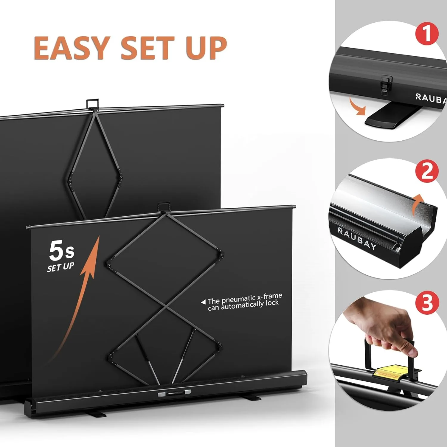 【Wider Style】 RAUBAY 78.7 x 82.7in Large Collapsible Black Backdrop Screen Portable Retractable Panel Photo Background with Stand for Video Conference, Photographic Studio, Streaming