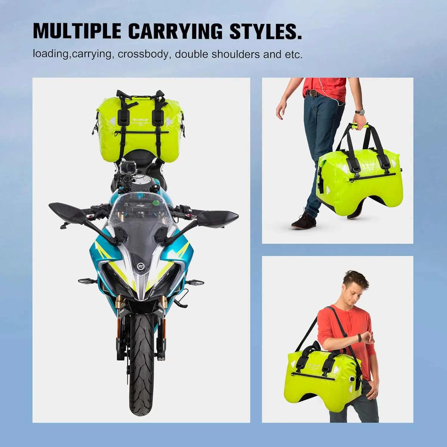 WILD HEART Dry Motorcycle Tail bag 70L/50L With Rope Straps and Inner Pocket Waterproof PVC 500D for Travel,Motorcycle and so on