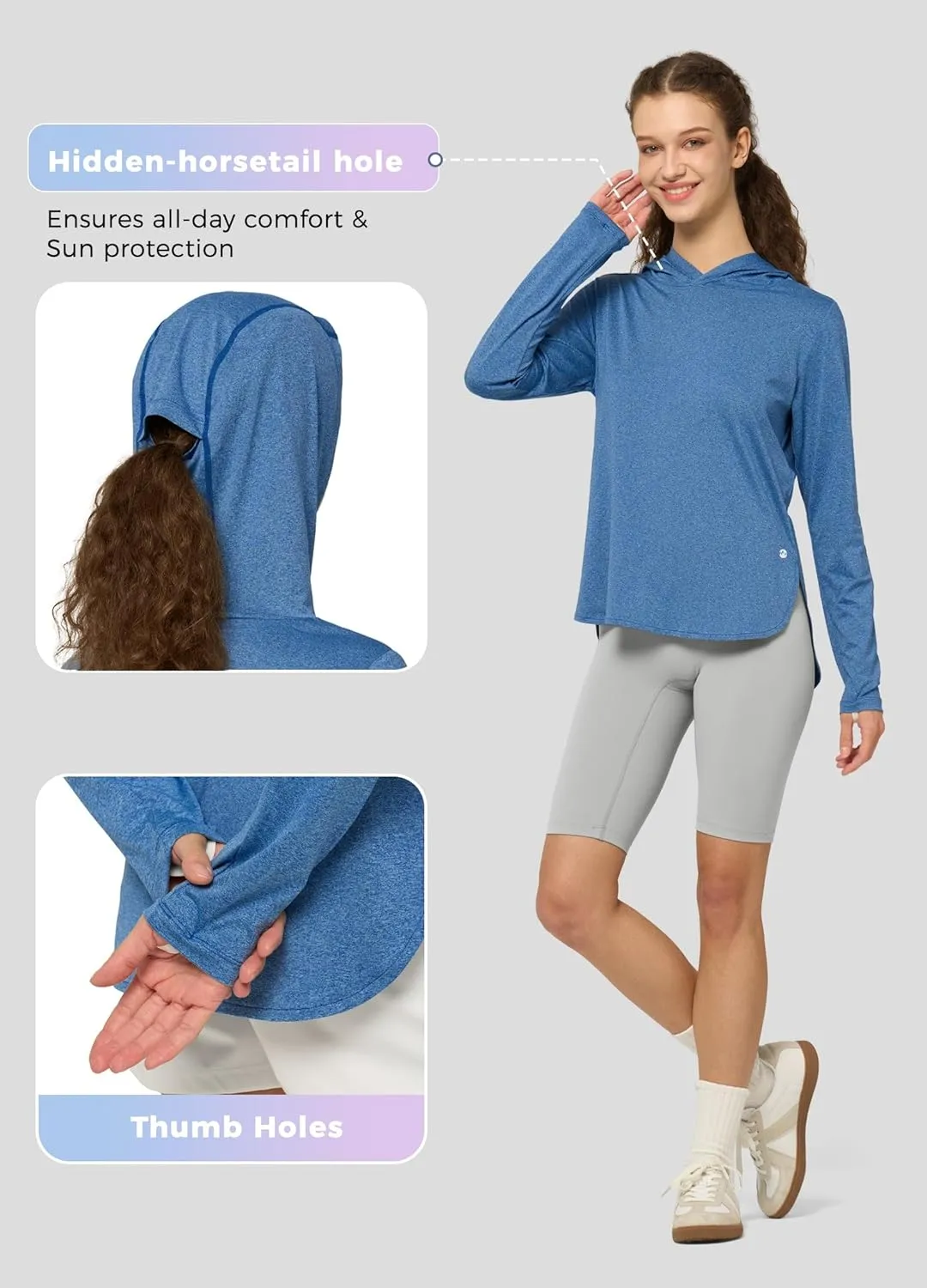 Willit Women's Sun Shirts Hooded UPF 50  Long Sleeve Hiking Workout Tops Lightweight Quick Dry UV Protection