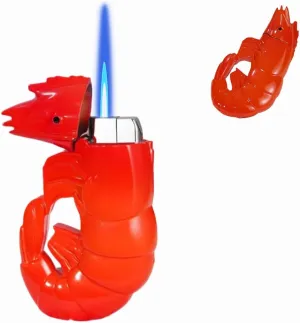 Windproof Butane Torch Lighter, Unique Creative Prawn Design Ornament Lighter, Adjustable Flame, Refillable Butane Gas, Suitable for Candles, Cigars, Outdoor Gifts(B)