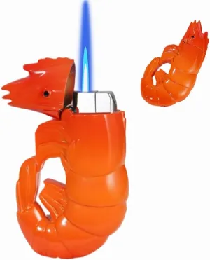 Windproof Butane Torch Lighter, Unique Creative Prawn Design Ornament Lighter, Adjustable Flame, Refillable Butane Gas, Suitable for Candles, Cigars, Outdoor Gifts(C)