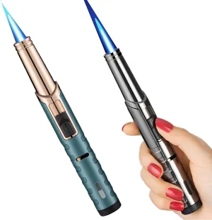 Windproof Direct Injection Lighter - Adjustable Flame/Refillable Fuel •Flame Locking-Handheld Torch Lighter【Butane Not Included】 2 Pack (Color : Black Blue)