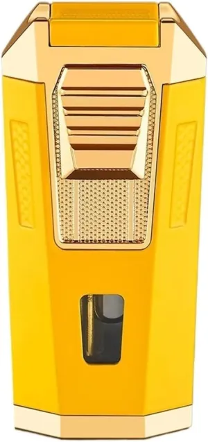Windproof Dual Flame Butane Lighter, Vintage Metal with Adjustable Flame and Refillable Clear Fuel Window Lighter for Candle Lighting Camping (Butane Not Included) (Gold)(Yellow)