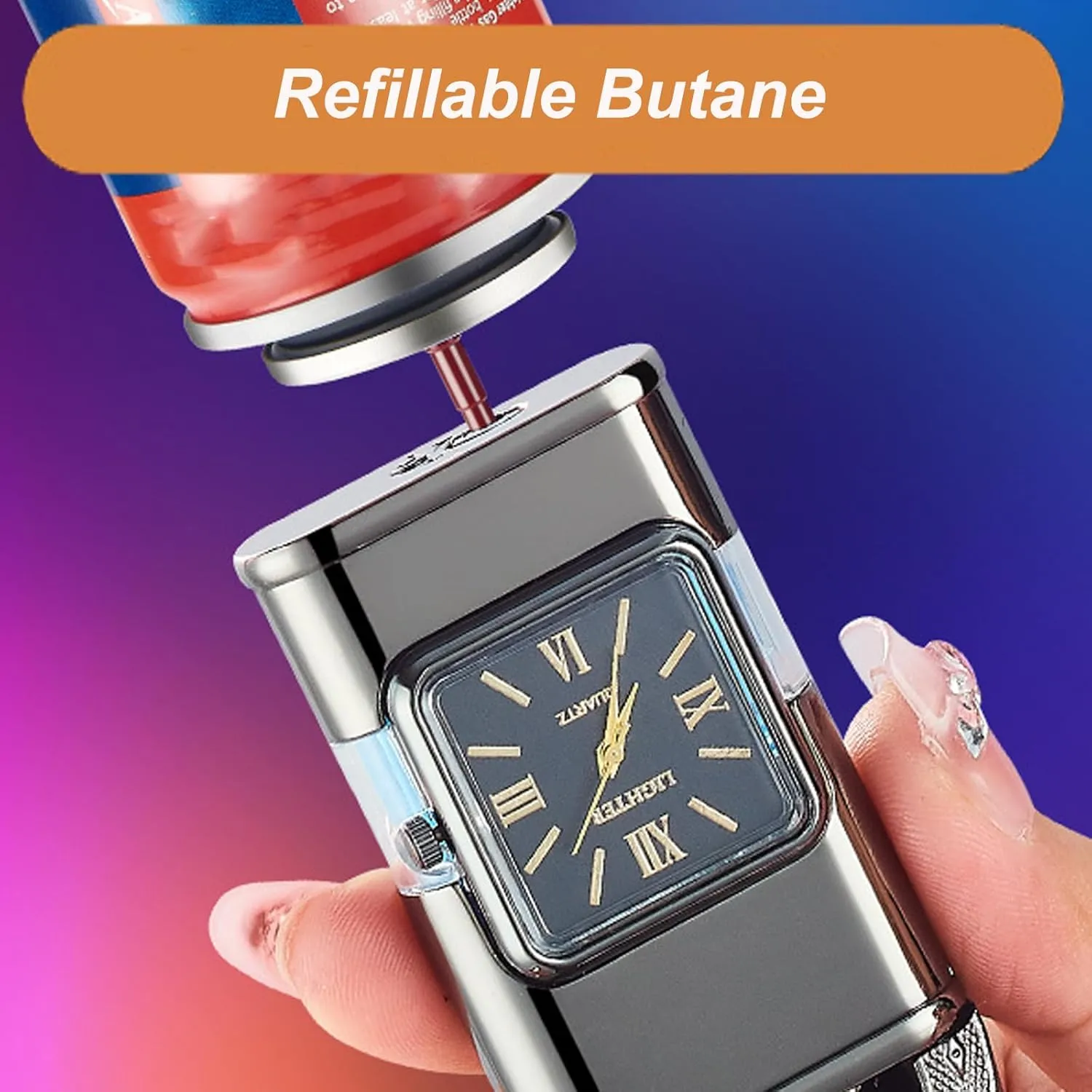 Windproof Dual-Flame Vintage Watch Lighter, Windproof Vintage Lighter, Eagle Torch Lighters, Unique Animal Style, Refillable Butane, Adjustable Flame (Black,Horse)