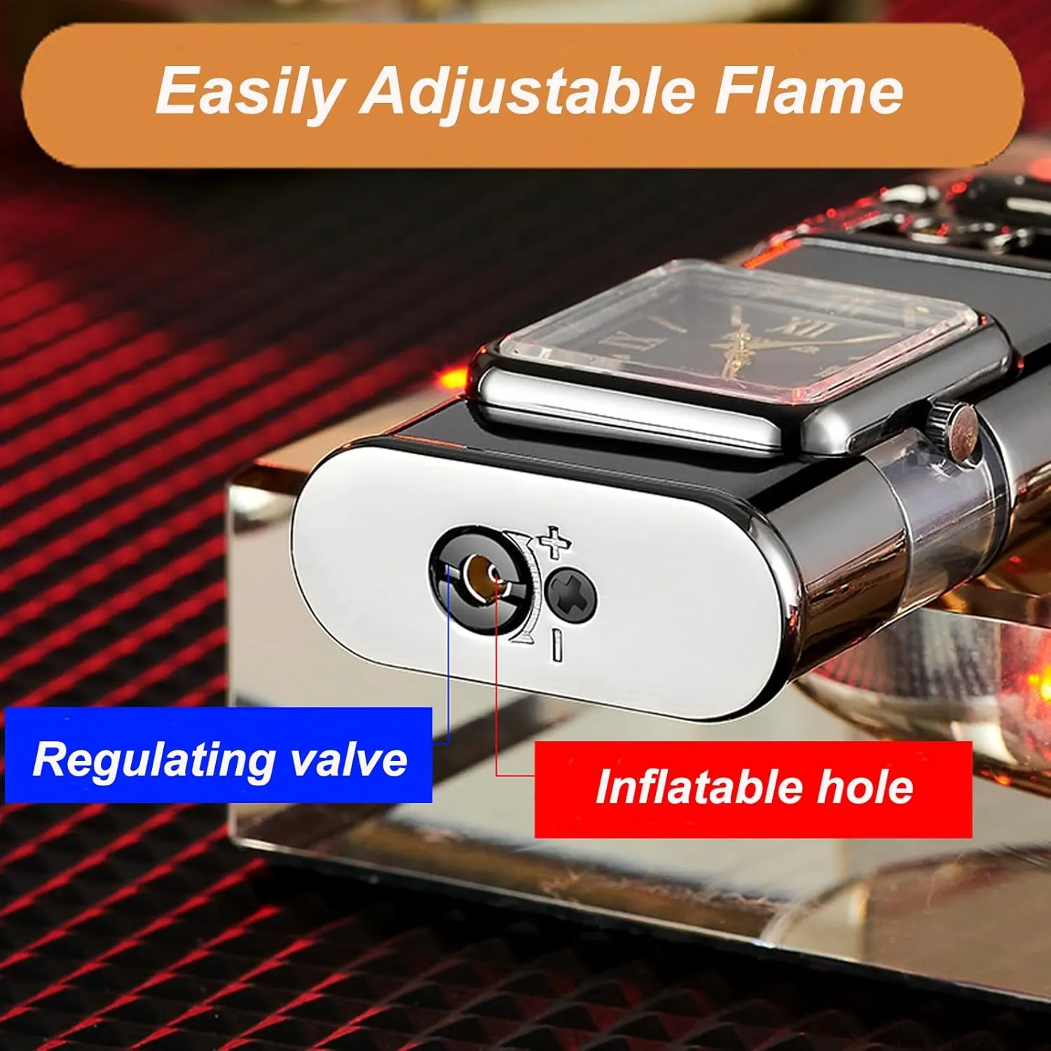 Windproof Dual-Flame Vintage Watch Lighter, Windproof Vintage Lighter, Eagle Torch Lighters, Unique Animal Style, Refillable Butane, Adjustable Flame (Black,Horse)