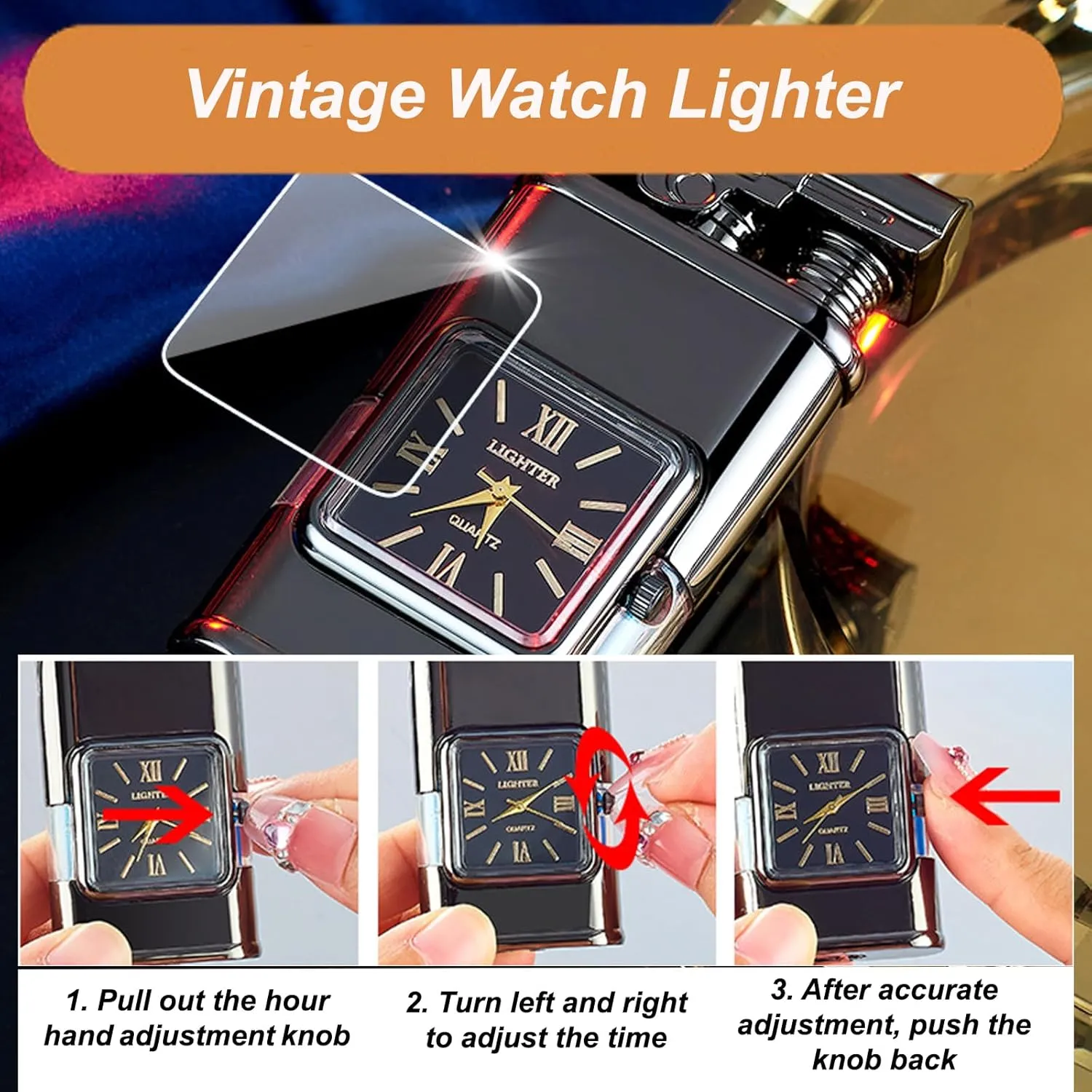 Windproof Dual-Flame Vintage Watch Lighter, Windproof Vintage Lighter, Eagle Torch Lighters, Unique Animal Style, Refillable Butane, Adjustable Flame (Black,Horse)