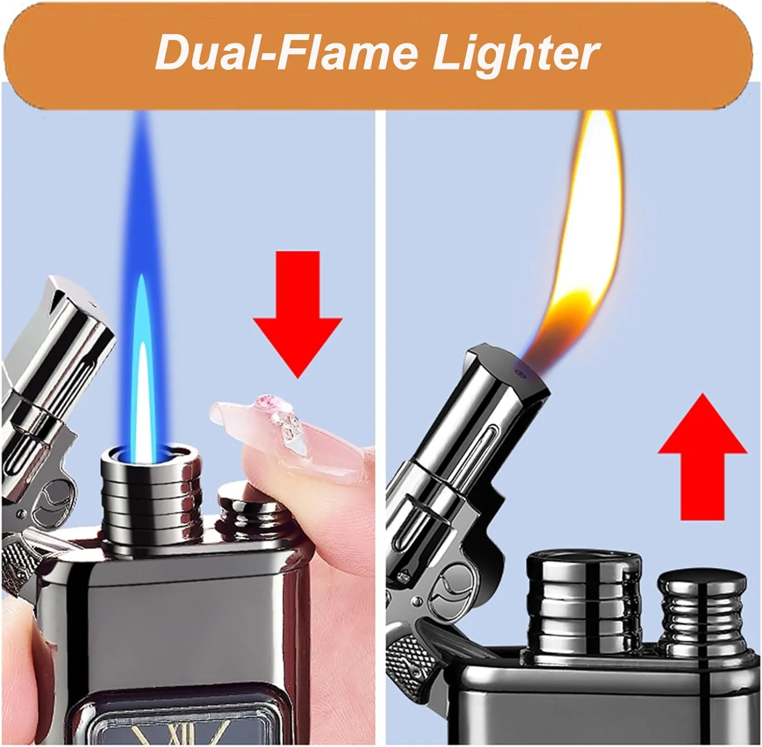 Windproof Dual-Flame Vintage Watch Lighter, Windproof Vintage Lighter, Eagle Torch Lighters, Unique Animal Style, Refillable Butane, Adjustable Flame (Black,Horse)