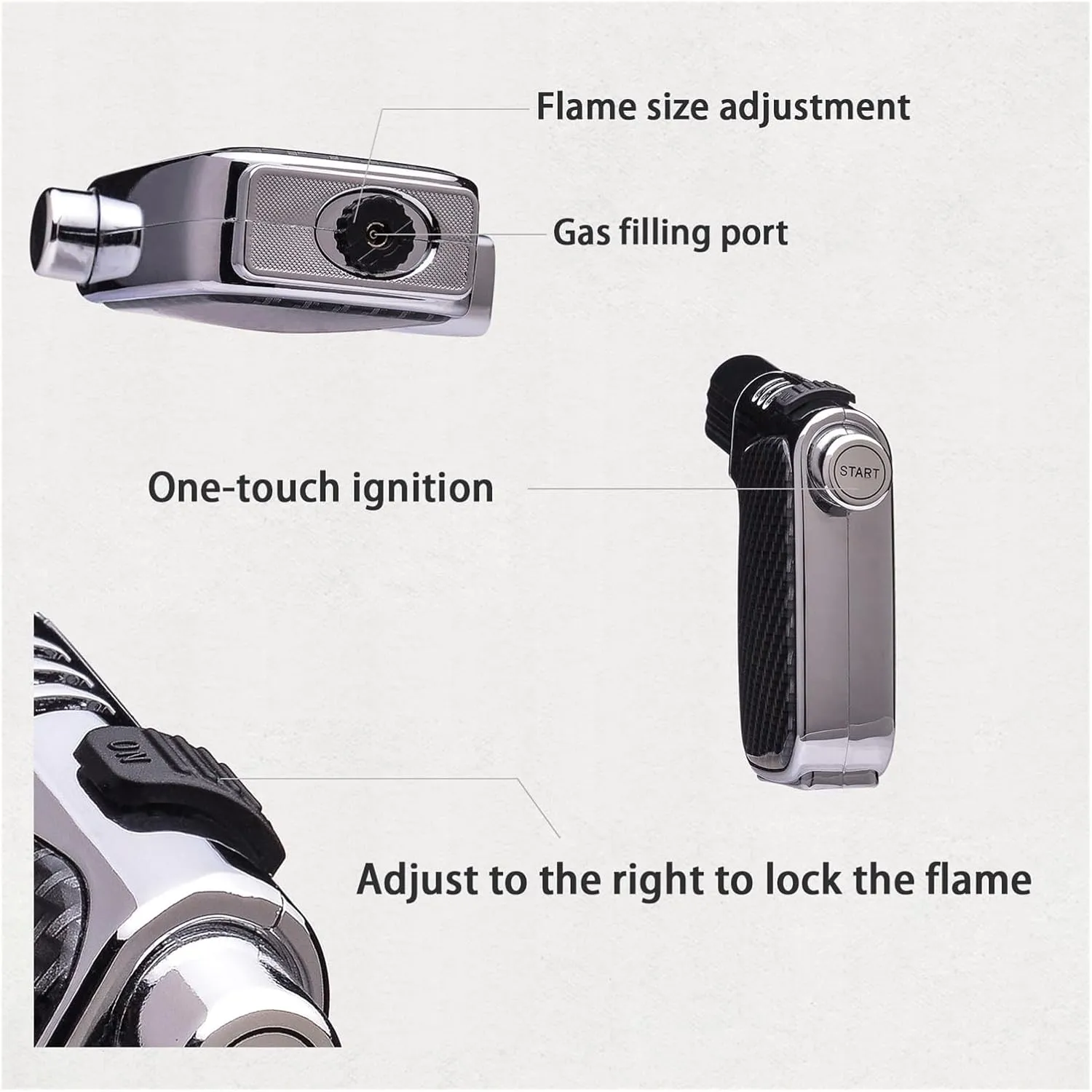 Windproof Quadruple Blue Flame Multi-Angle refillable Multi-Function Adjustable Torch Lighter, Candle Hiking Camping (Butane not Included)(Copper)