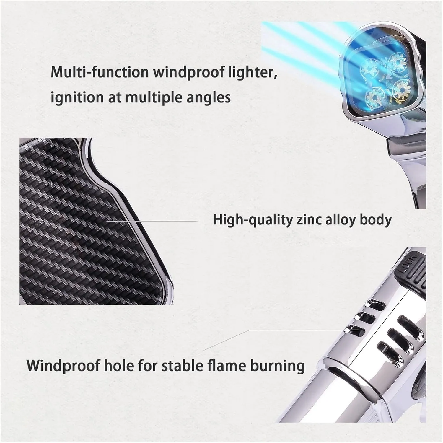 Windproof Quadruple Blue Flame Multi-Angle refillable Multi-Function Adjustable Torch Lighter, Candle Hiking Camping (Butane not Included)(Copper)