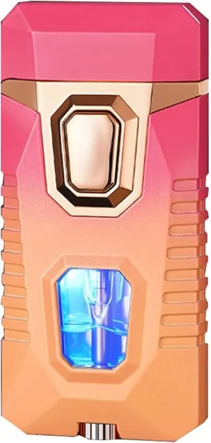 Windproof Torch Lighter Visual Fuel Window Adjustable Dual Flame Refillable Butane Lighter for Outdoor Camping(Pink)