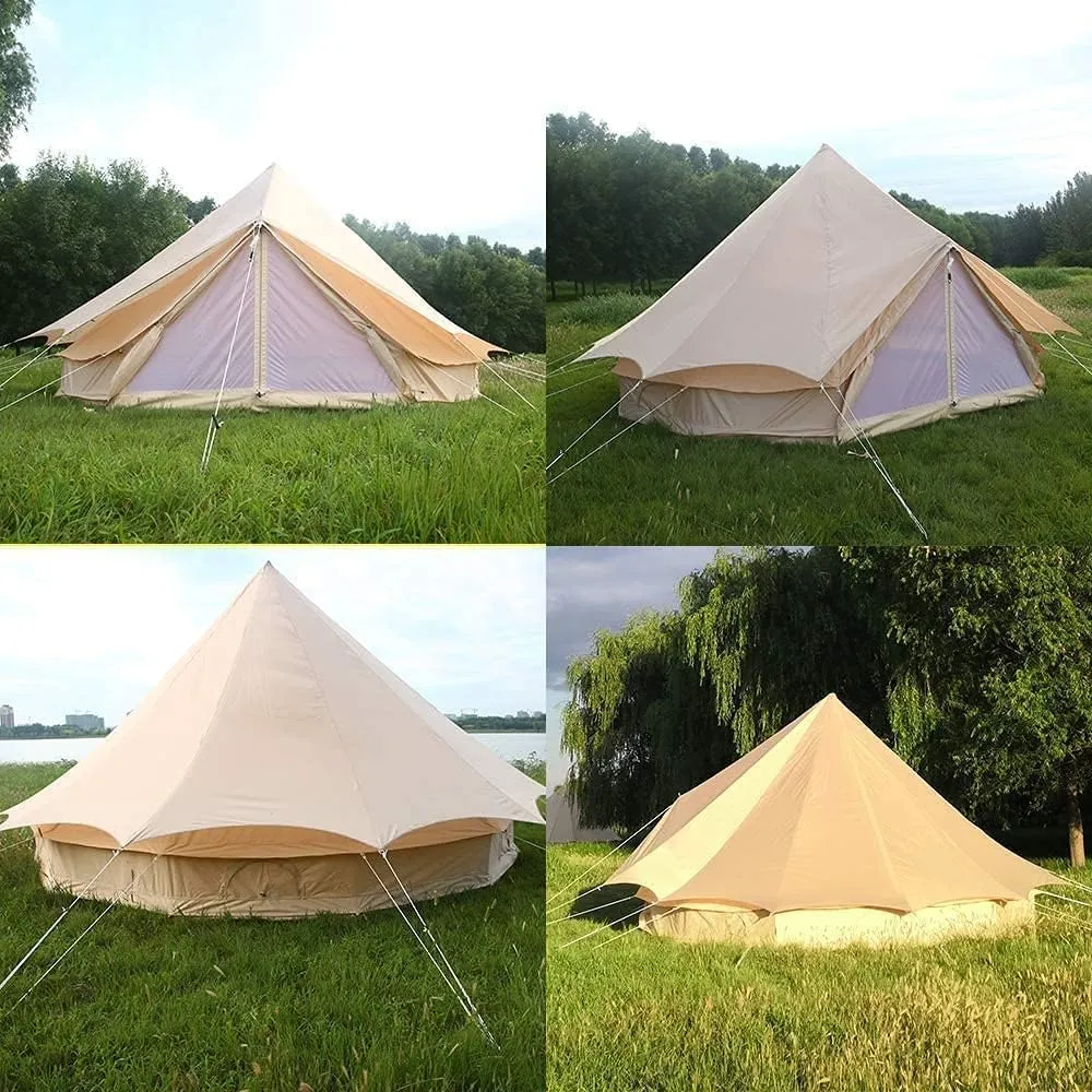 WINTENT 2 Doors All Seasons Cotton Canvas Bell Tent with Stove Jack for Camping 4/6/8/10 Persons