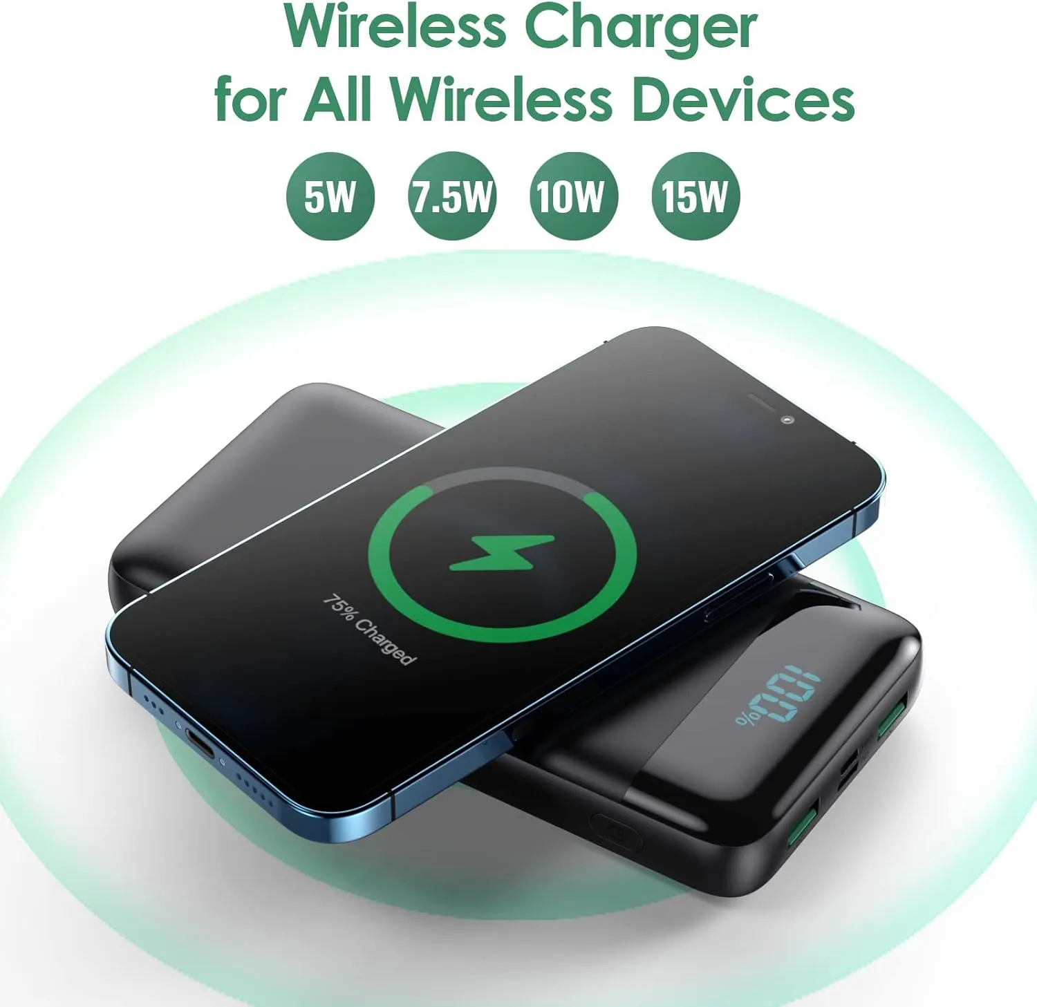 Wireless Portable Charger 30,800mAh 15W Wireless Charging 25W PD QC4.0 Fast Charging Smart LCD Display USB-C Power Bank, 4 Output External Battery Pack Compatible with iPhone 16/15/14/13, Samsung etc