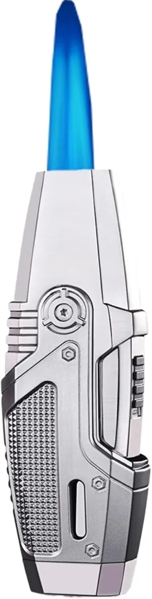 with Safety Lock, Visible Transparent Fuel Window, Multi-Function Dual Jet Torch Lighter, Adjustable Flame Size, Rechargeable Lighter, Suitable for Outdoor Camping and Travel (Silver)(Silver)