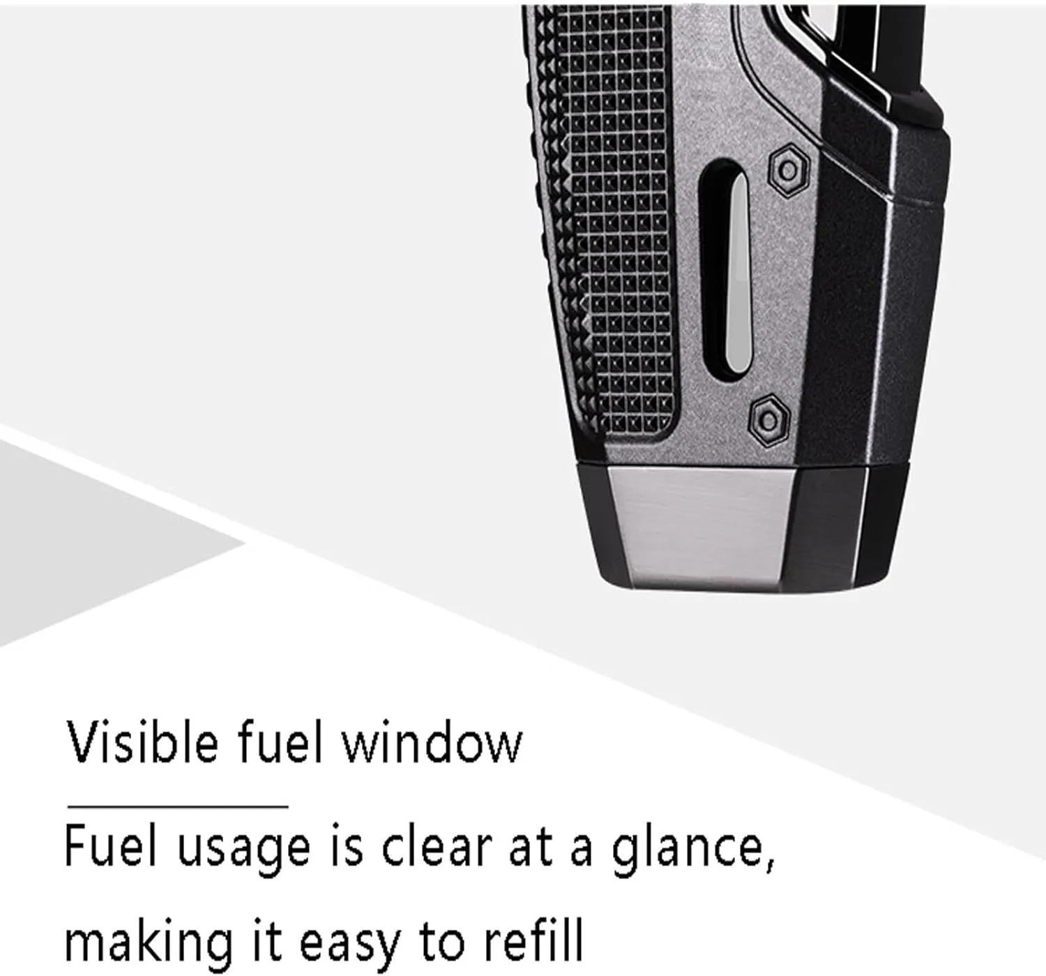 with Safety Lock, Visible Transparent Fuel Window, Multi-Function Dual Jet Torch Lighter, Adjustable Flame Size, Rechargeable Lighter, Suitable for Outdoor Camping and Travel (Silver)(Silver)