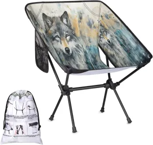 Wolf Wildlife Portable Camping Chair Lightweight Folding Backpacking Chair, Compact Foldable Beach Seat with Carry Bag for Outdoor Hiking Fishing Travel