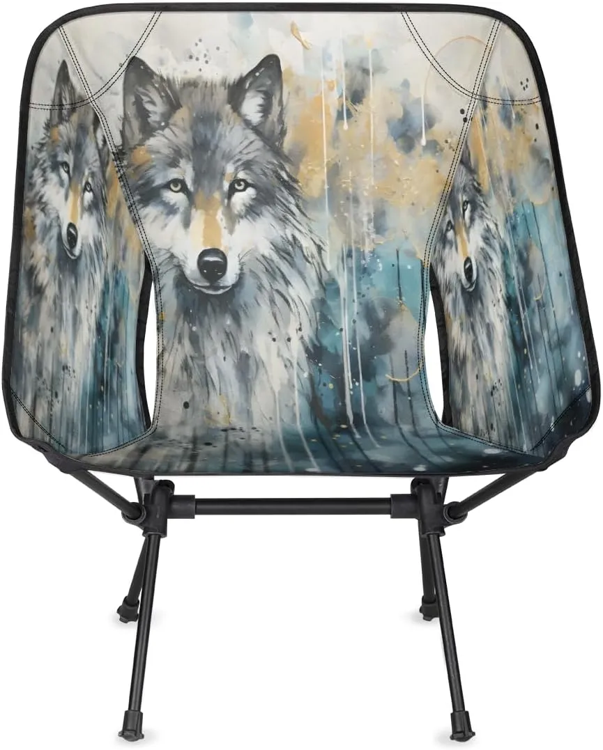Wolf Wildlife Portable Camping Chair Lightweight Folding Backpacking Chair, Compact Foldable Beach Seat with Carry Bag for Outdoor Hiking Fishing Travel