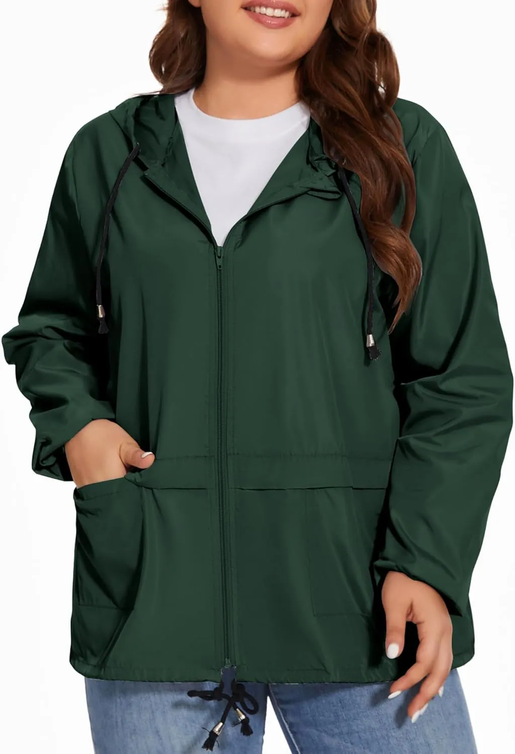 Women Plus Size Raincoat Lightweight Waterproof Windbreaker Packable Outdoor Hooded Rain Jacket