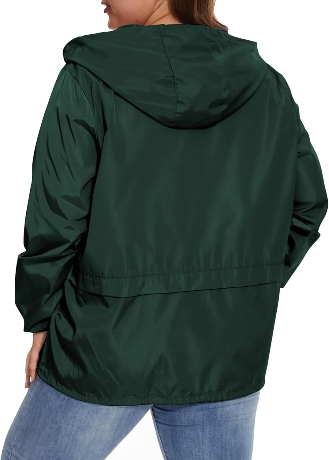 Women Plus Size Raincoat Lightweight Waterproof Windbreaker Packable Outdoor Hooded Rain Jacket