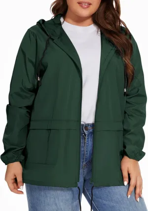 Women Plus Size Raincoat Lightweight Waterproof Windbreaker Packable Outdoor Hooded Rain Jacket