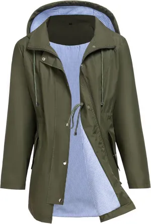 Women Rain Jacket Waterproof Long Hooded Windbreaker Lined Lightweight Outdoor Hiking Raincoat Trench Coats S-XXL